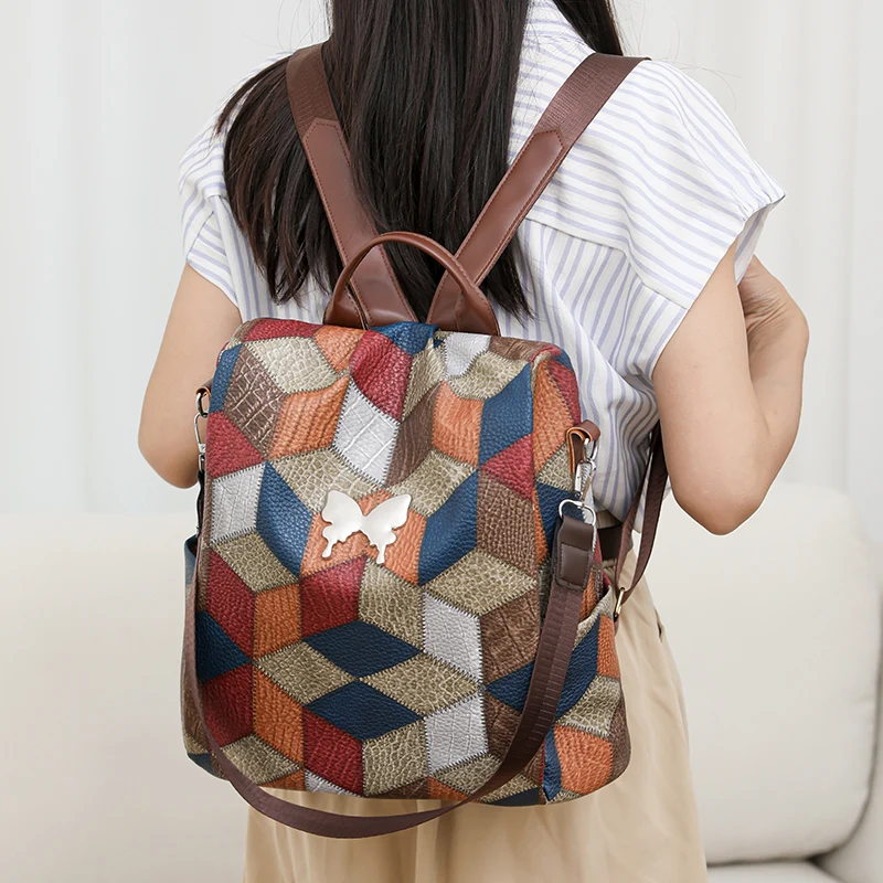 תרמיל חדש נשים pu פנאי pu קטן splicing יחד פנאי תיק גב נשים בית ספר תרמיל גב בית ספר נסיעה