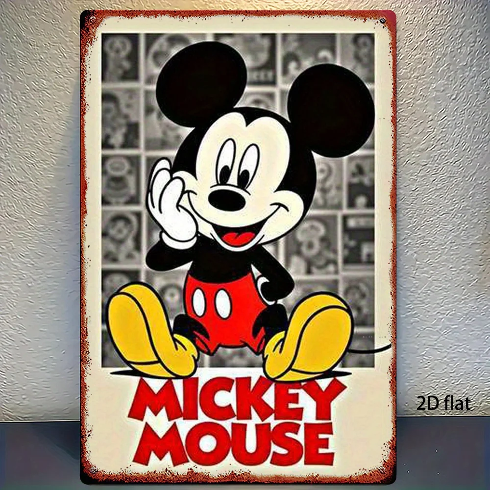 قطعة واحدة من لافتة ديزني المعدنية العتيقة - لوحة فنية جدارية كرتونية ميكي ماوس، 20.32 × 30.48 سم ديكور حديدي ريفي للمنزل، البار، المرآب، النادي، الدقة #1