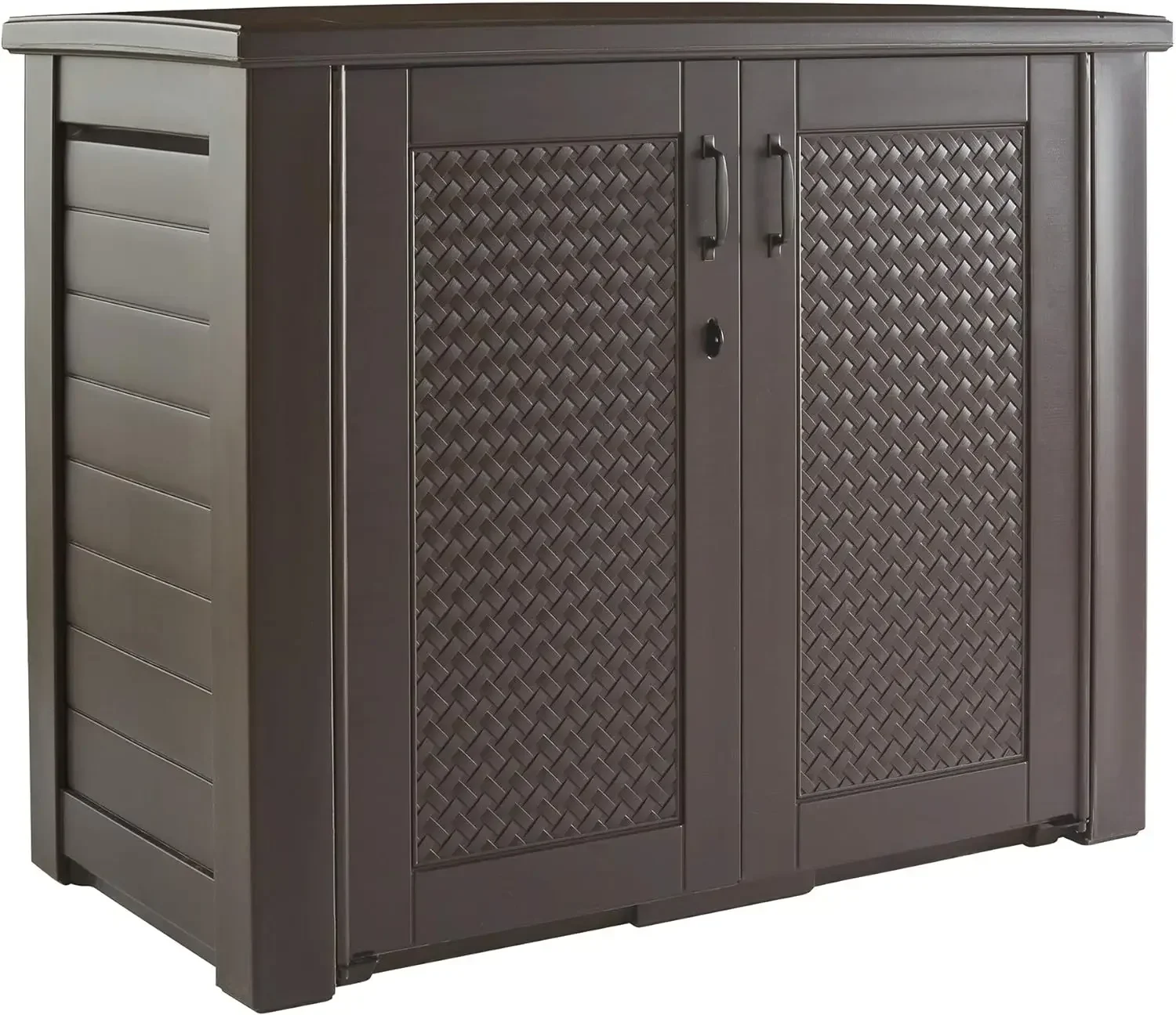 Extra Large Decorative Patio Storage Cabinet, Weather Resistant, 123 Gal., Dark Teakwood, for Garden/Backyard/Home/Pool