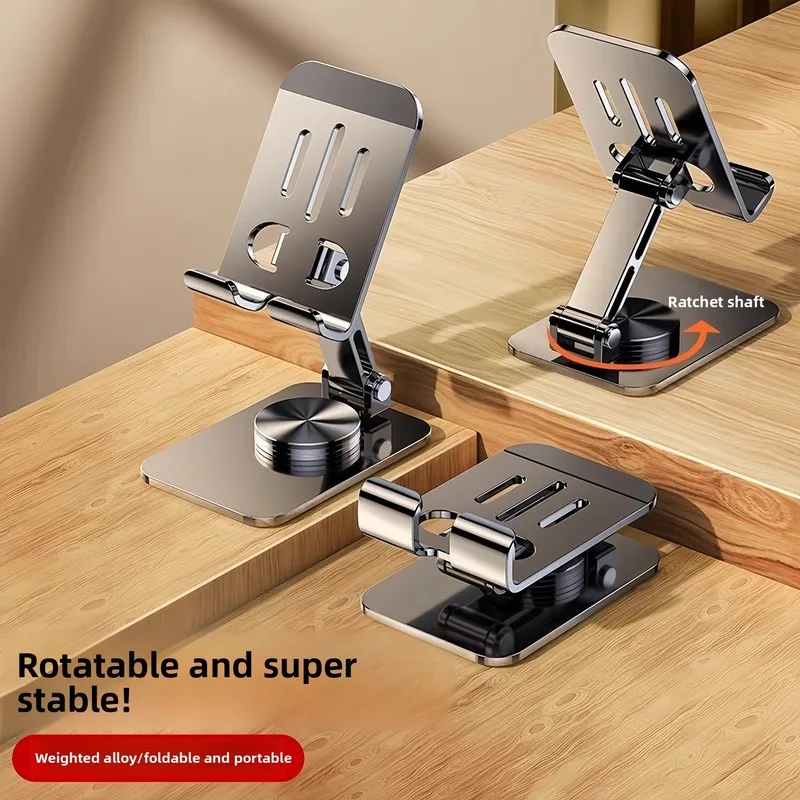 Portable All Metal Rotatable Foldable Phone Tablet Stand Desktop Lazy Holder For Live Streaming Home Office Study Compatible Wit