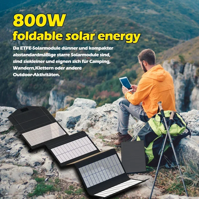 800W Portable Polysilicon Solar Panel Charger USB 5V  Panel For Phone Charge Power DC Foldable Solar Bank For Hiking Camping