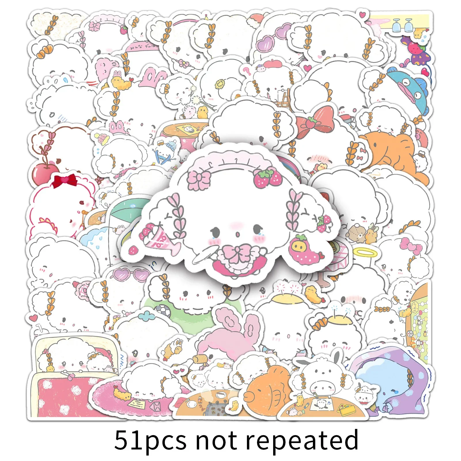 2024 New Variety 50pcs Sanrio Family Cute Hello Kitty Kuromi Cinnamoroll Melody Children's DIY Bright Film Waterproof Sticker