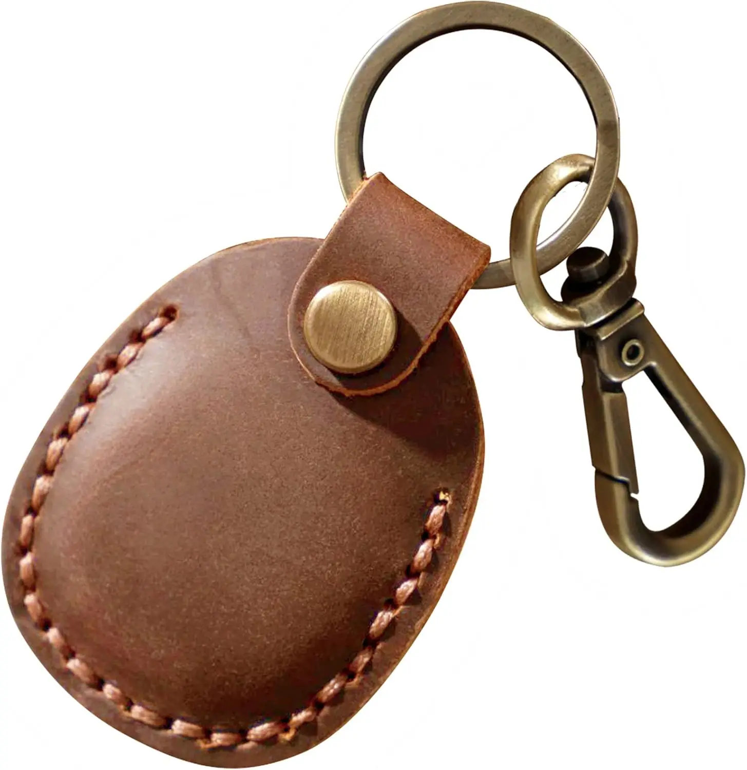 

Genuine Leather Airtag Holder, Portable Handcraft Leather Air Tag Keychain with Keyring and Screwdriver, Full Coverage Air Tag