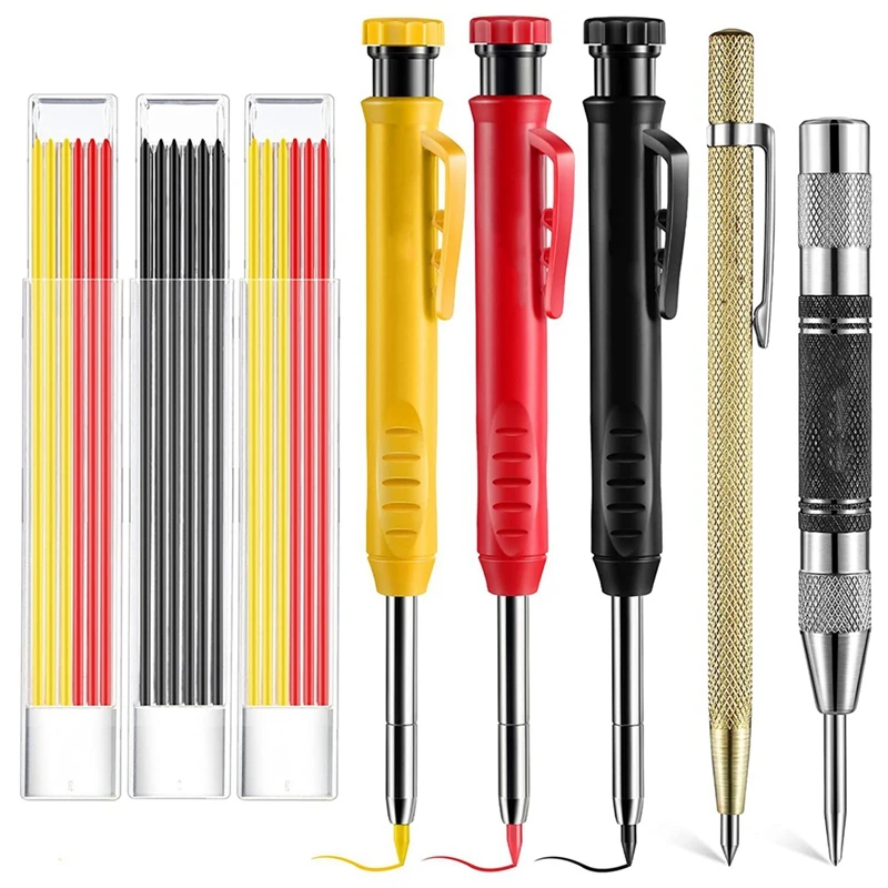 Carpentry Pencils Carpenter Pencils Set With Automatic Center Punch, Carbide Scribe Tool