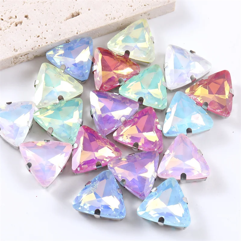 High quality Triangle Glass Sew On Rhinestone with sliver base Crystal stone for Sewing Crafts Garment Clothing Accessories