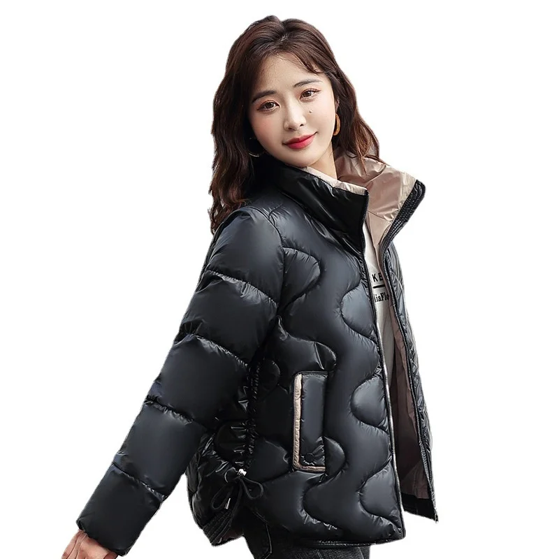 

Fluffy Winter Shiny Stand-Up Collar Cotton Warm Coat Women's Wavy Parkas Female Jacket