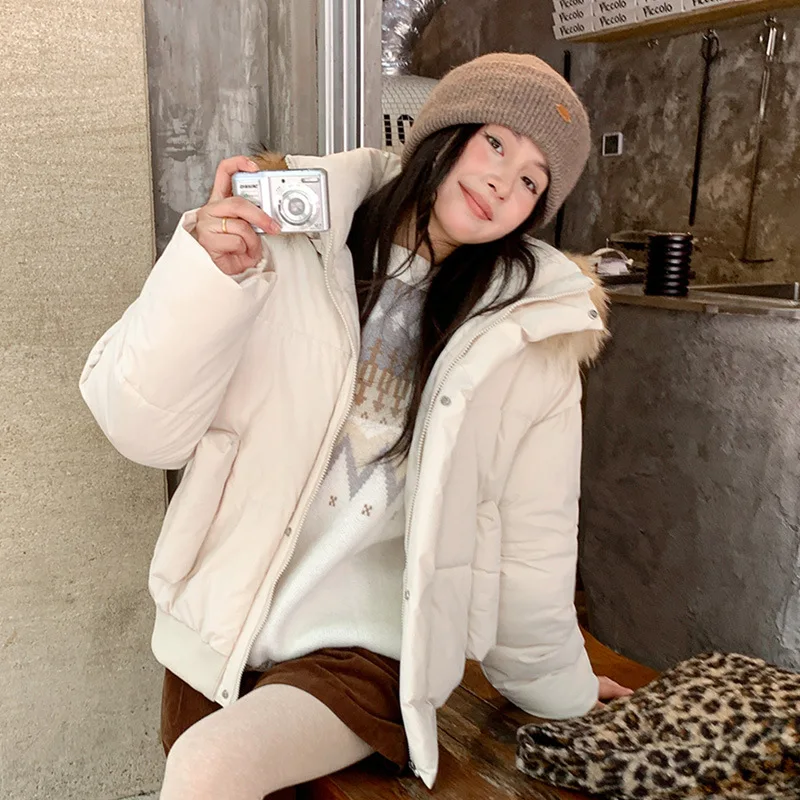 

Hooded Female Warm Cotton Padded Jacket 2025Winter New Europe Station Down Cotton Coat Women's Parkas Fashion Outcoat Korean Top