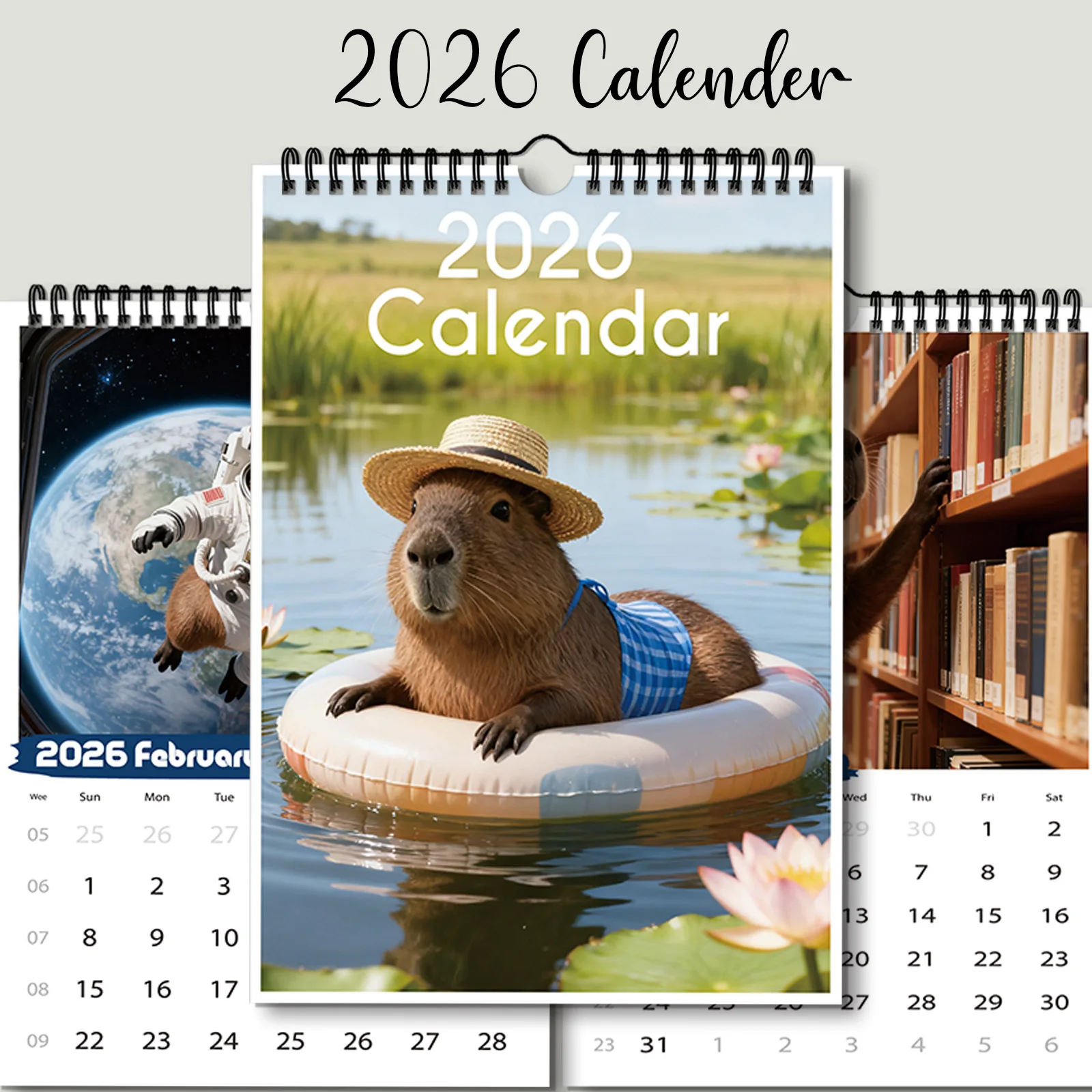 قطعة واحدة من تقويم كابيبارا 2026، مناسبة لفحص التواريخ، لتزيين المنزل، مثالية لمحبي الحيوانات، وهدية رائعة