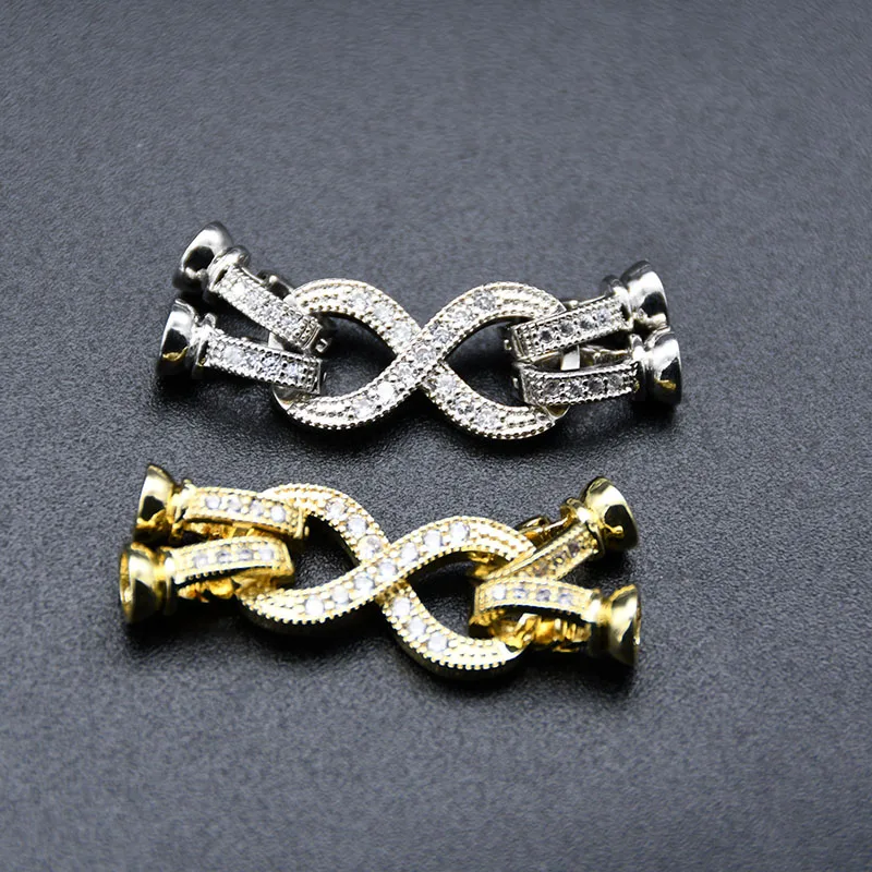 

Bulk Jewelry Making Supplies Silver Gold Plated CZ Paved NO.8 Double Layer Clasp Connector for DIY Jewelry Wholesale