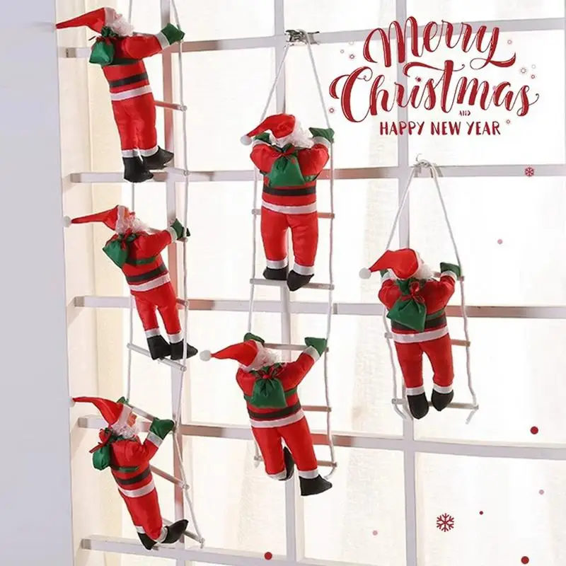 Santa Claus Climbing Ladder Ornaments Climbing Ladder Santa Claus Christmas Tree Wall Hanging Pendants For Home Xmas Tree Decor