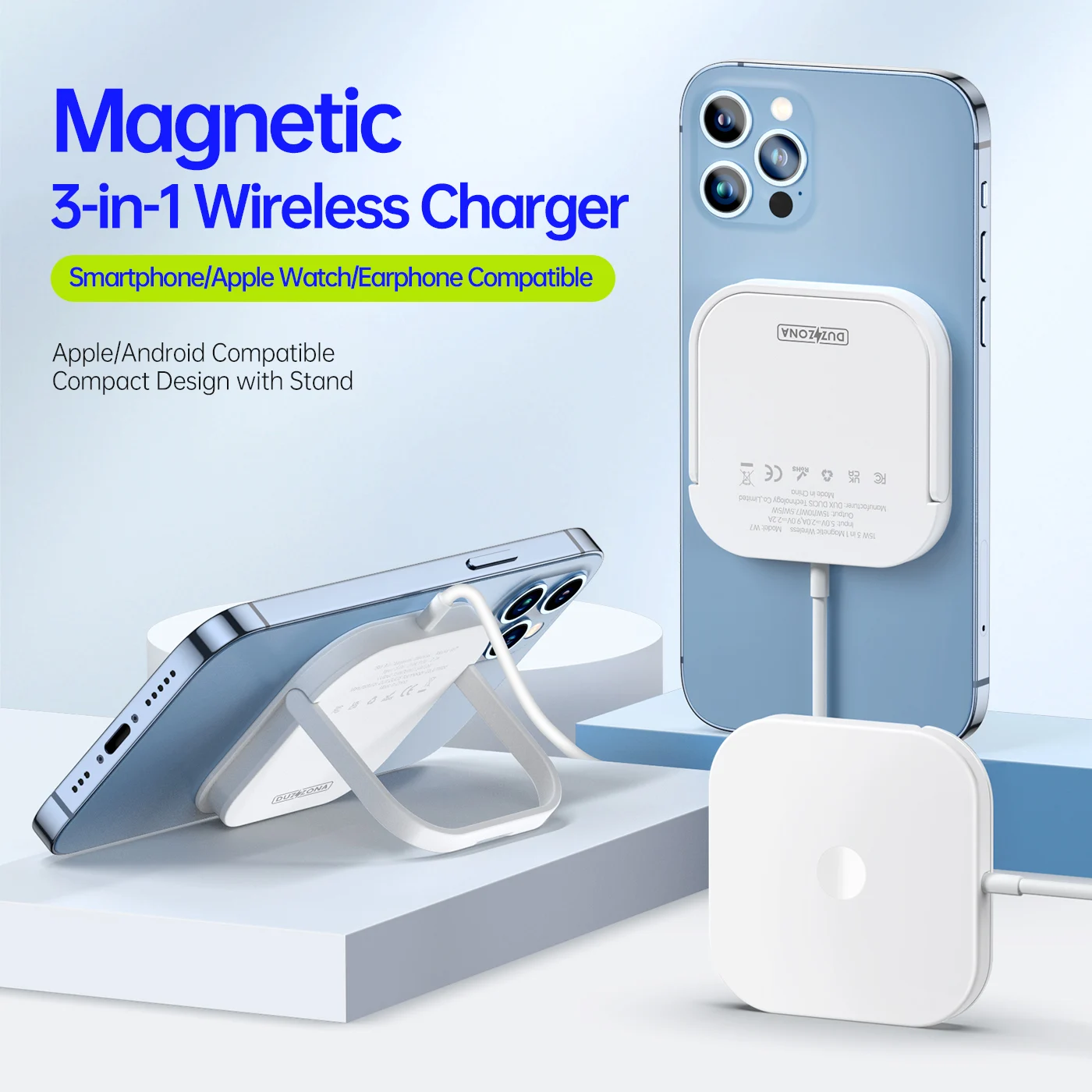 New 3-in-1 Magnetic Wireless Charger Stand 15W Output Power for iPhone 15 16 Pro Max Apple Watch AirPods Type-C Mobile Phone