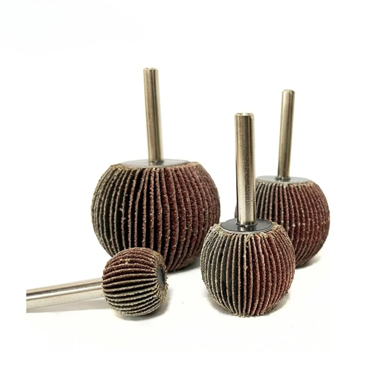 Roue à lamelles sphérique en papier de verre, tige de 6mm(1/4 "), grain 60-180, outil rotatif abrasif pour meuleuse, polissage de précision, forme de boule, 1 pièce