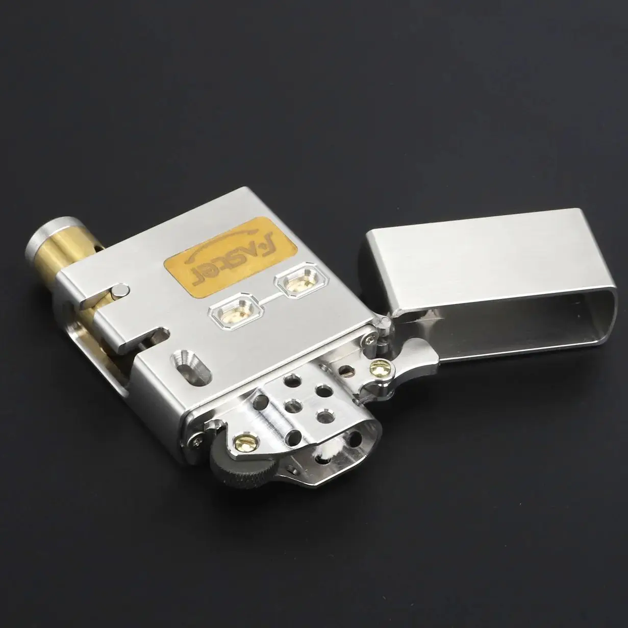 CNC Machined Stainless Steel & Brass Oil Lighter Trench Windproof Design Refillable Fluid Pocket Lighter Men EDC Cool Gift