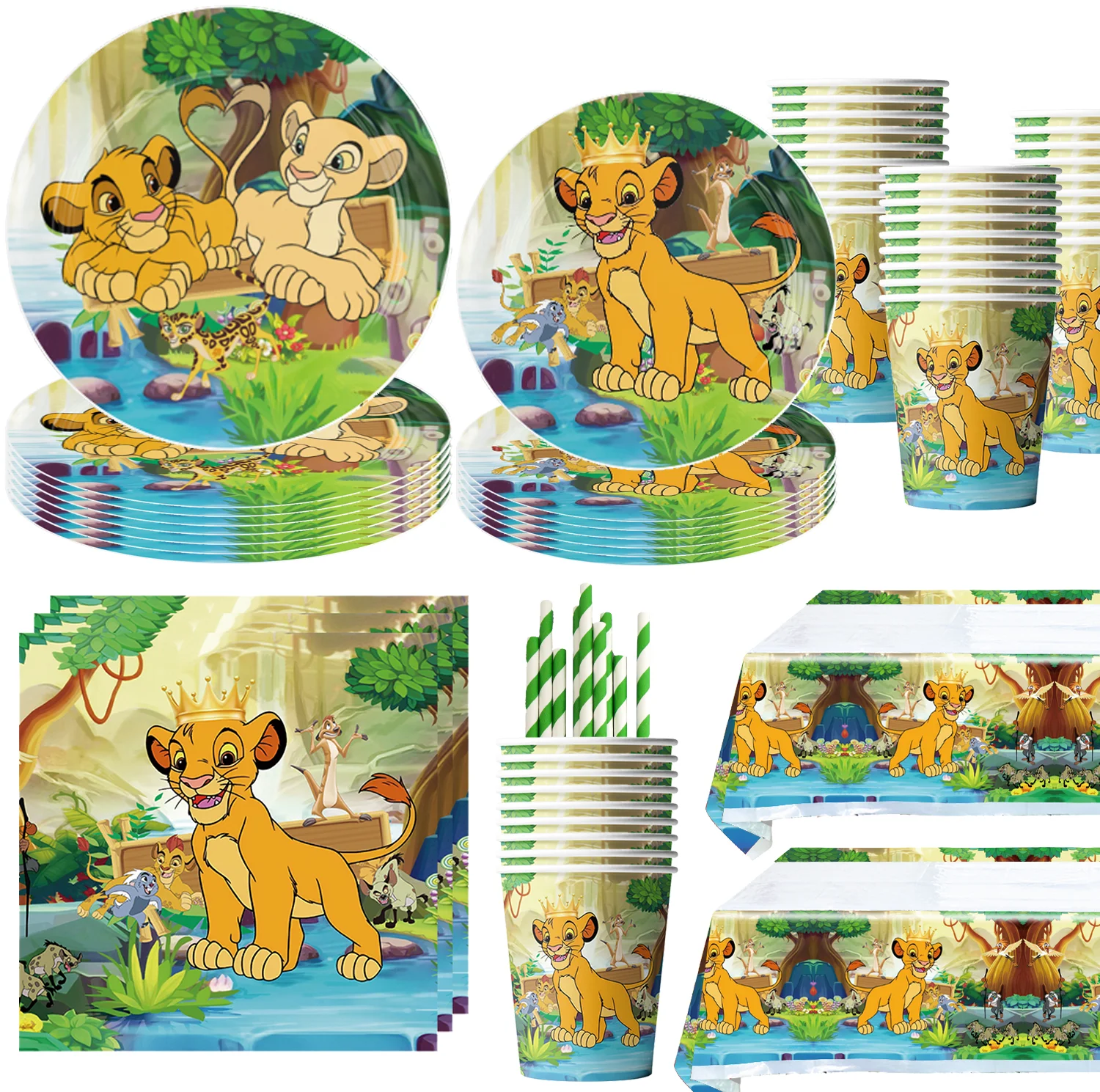 Disney The Lion King Birthday Decoration Simba Disposable Tableware Set Tablecloth Plate Gift Bag Baby Shower Kid Party Supplies