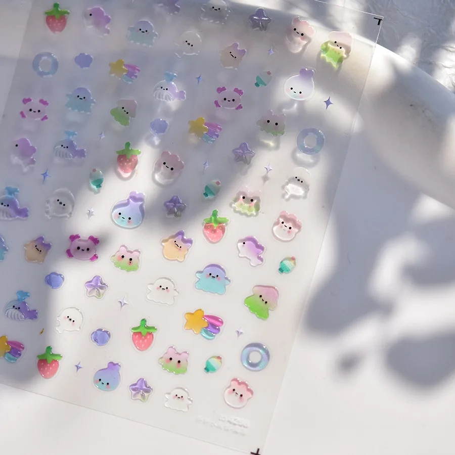 Gelee Erdbeere Kirsche Apfel Nail Art Aufkleber Trockene Blume Niedliche Frucht Cartoon Graffiti Sommer Goldfisch Selbstklebende Maniküre Aufkleber