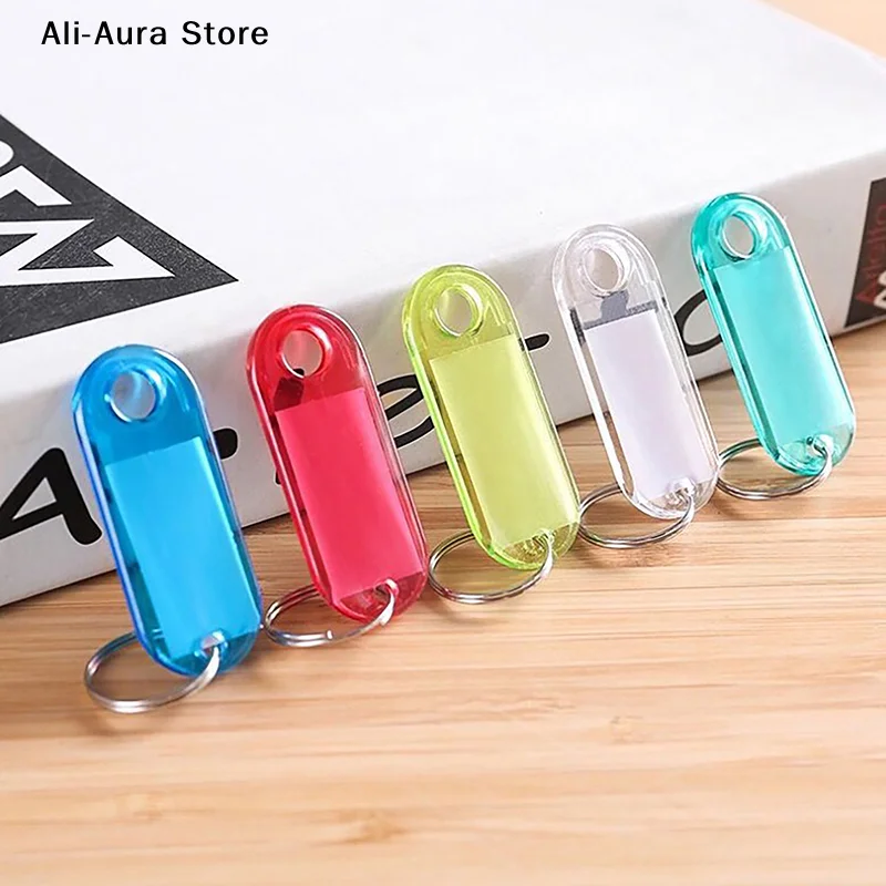 10Pcs/lot Crystal Clear Plastic Key Tag With Split Ring Label Double Sided Display Window For DIY Keychain Kit Craft Material