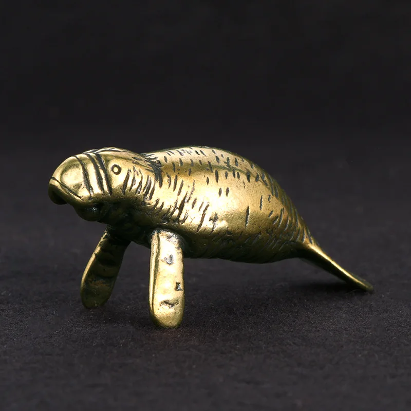 Brass Florida Manatee Decorative Figurines Vintage Home Decor Marine Animals Craft Souvenir Decoration of Study and Office Desk