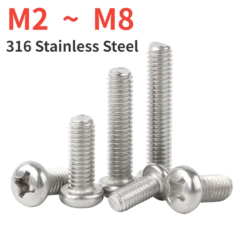 M2 M2.5 M3 M4 M5 M6 M8 GB818 316 Stainless Steel Cross  Round Pan Head Bolt Screw