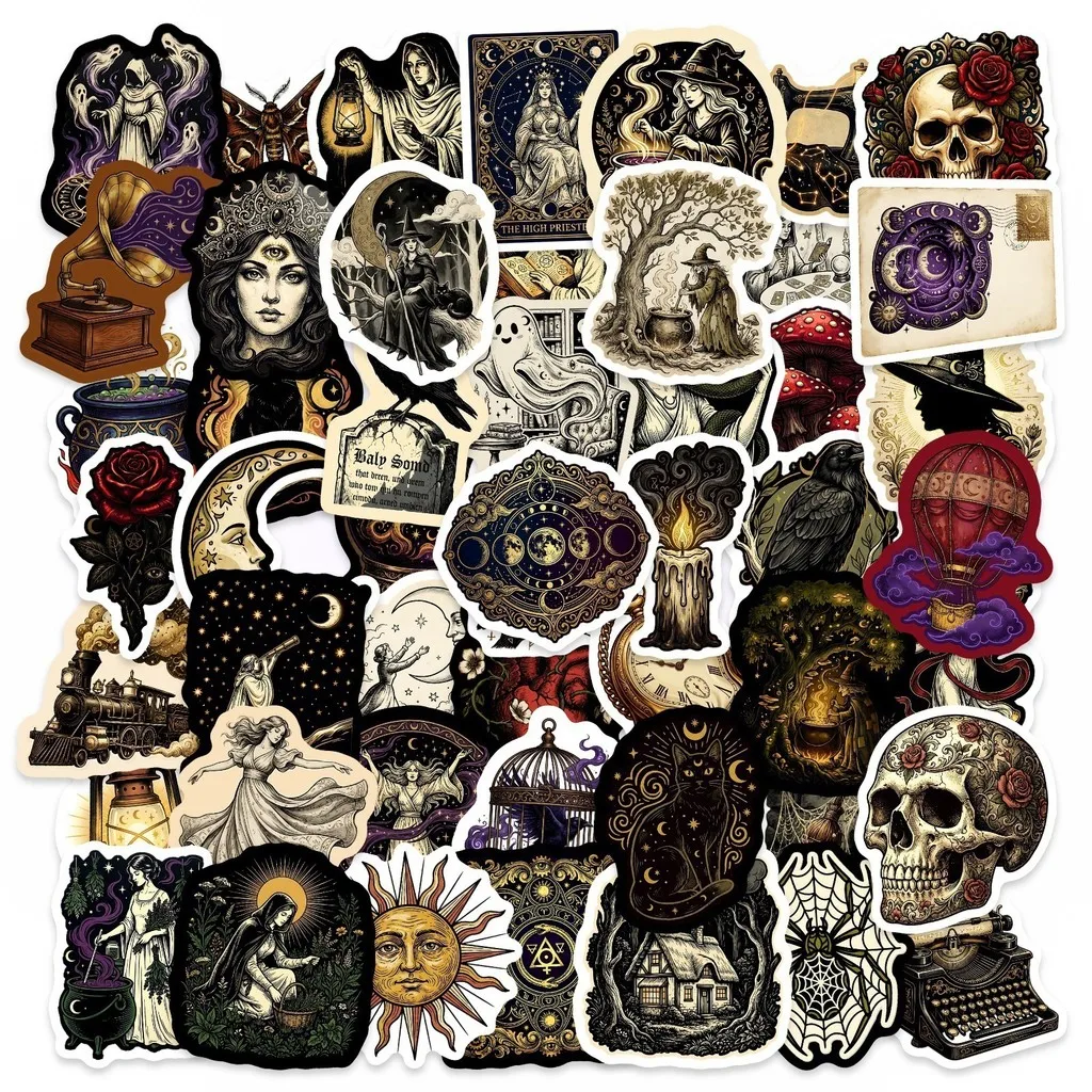 50Pcs Mysterious Universe Dark Witch Stickers Waterproof PP Decals for Water Bottle Notebook Journal DIY Giajar Sticker Store