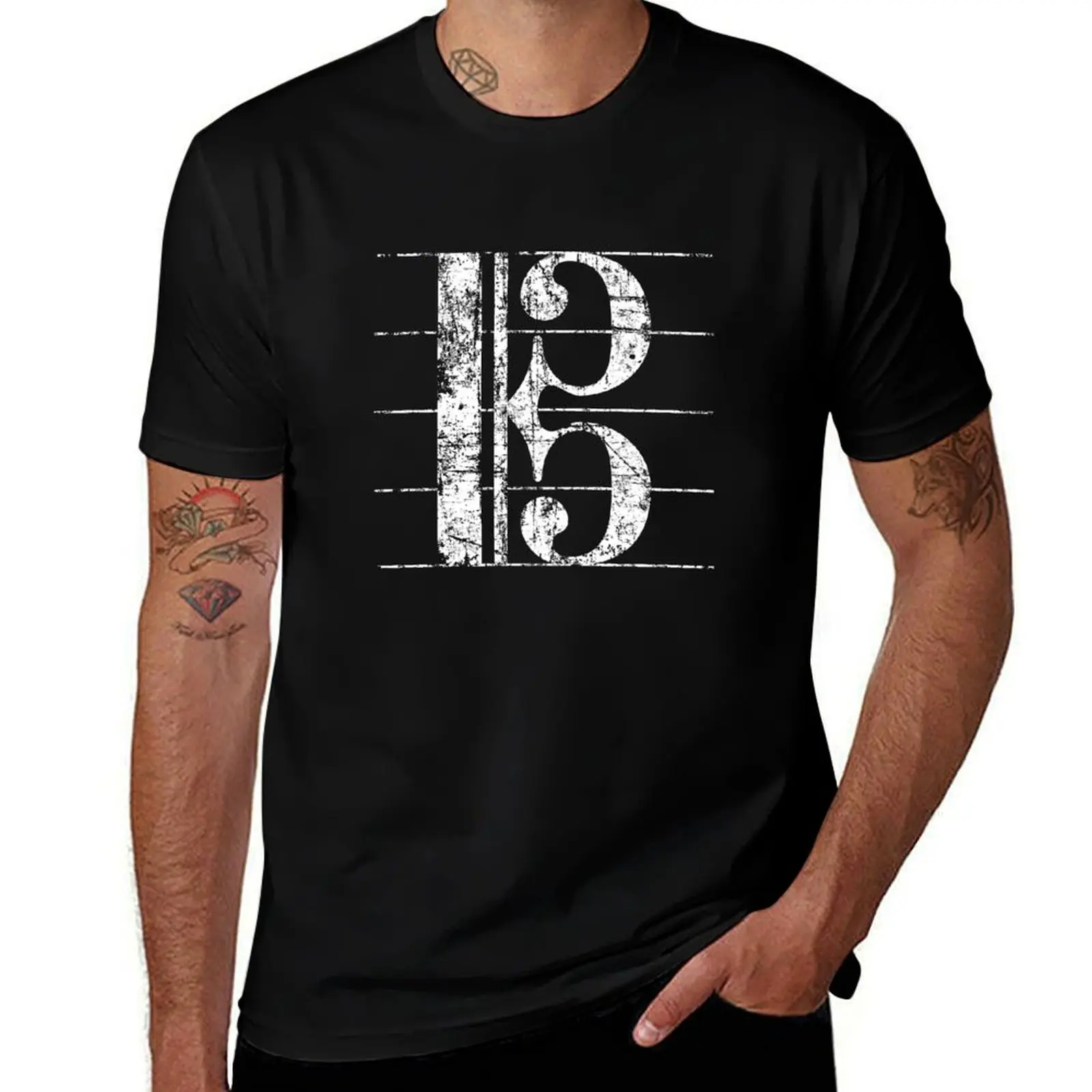 Alto Clef, Viola Key Sheet Lines Vintage White T-Shirt Utility Casual Work T-Shirt