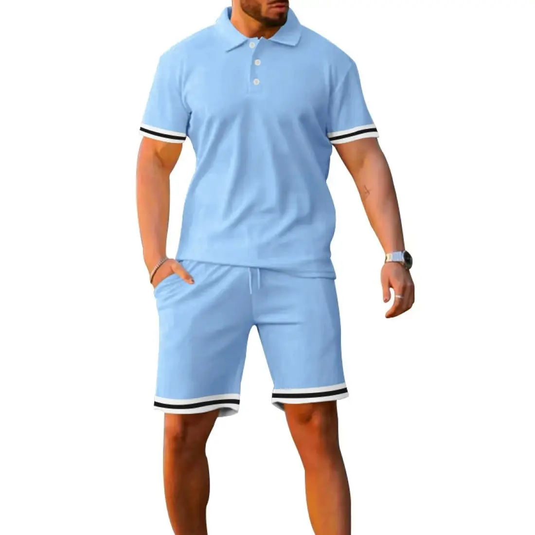 

OEM custom logo embroidery printed design cross-border summer lapel short-sleeved shorts two-piece sports casual men's suit
