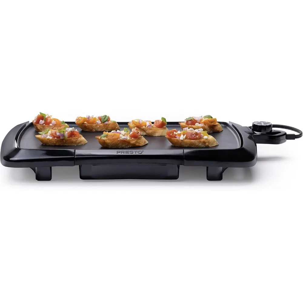 Electric Griddle, Heat Control, Cool Touch Base, Non Stick Surface, Aluminum, Black, 2.25"D x 18.5"W x 11.25"H