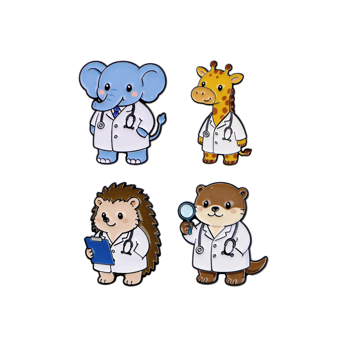 4pcs/Set Cartoon Animal Doctor Enamel Pin Cute Elephant Giraffe Otter Brooch Lapel For Backpack Hat Badges Jewelry Nurse Gifts view 3