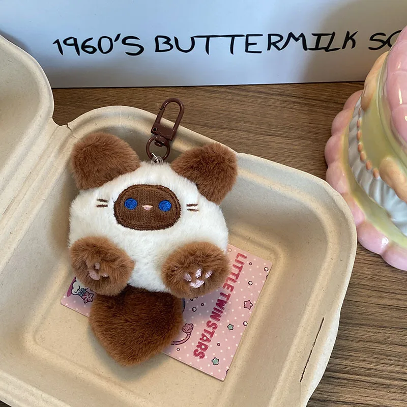 LLavero de peluche suave Kawaii, bonito llavero con colgante de muñeco de gato, mochila para niñas, llavero colgante, juguetes, regalos decorativos para parejas