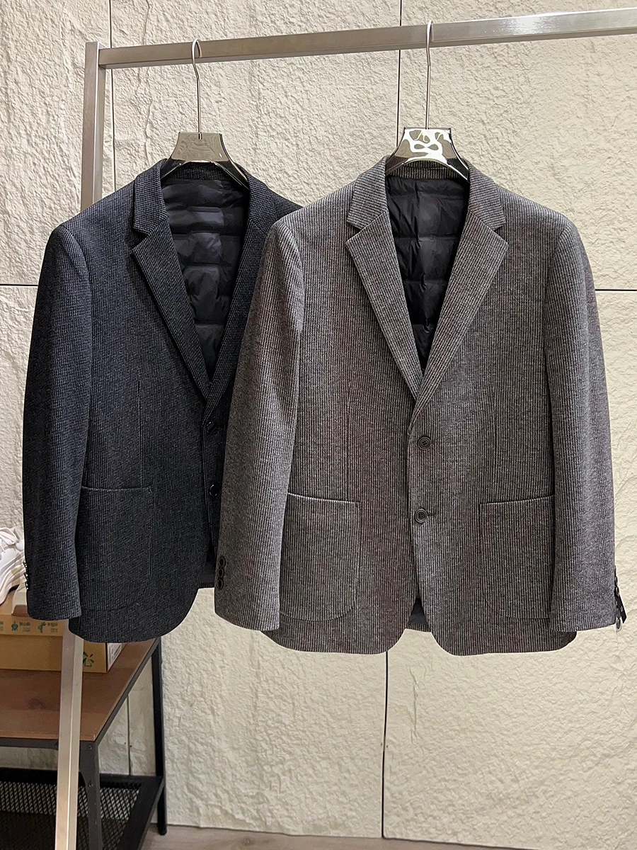 

High-End Business Line Men's Thickened Warm Woolen Suit Jacket Duck down Filling 90% Polyester Fiber Fashion Urban Style