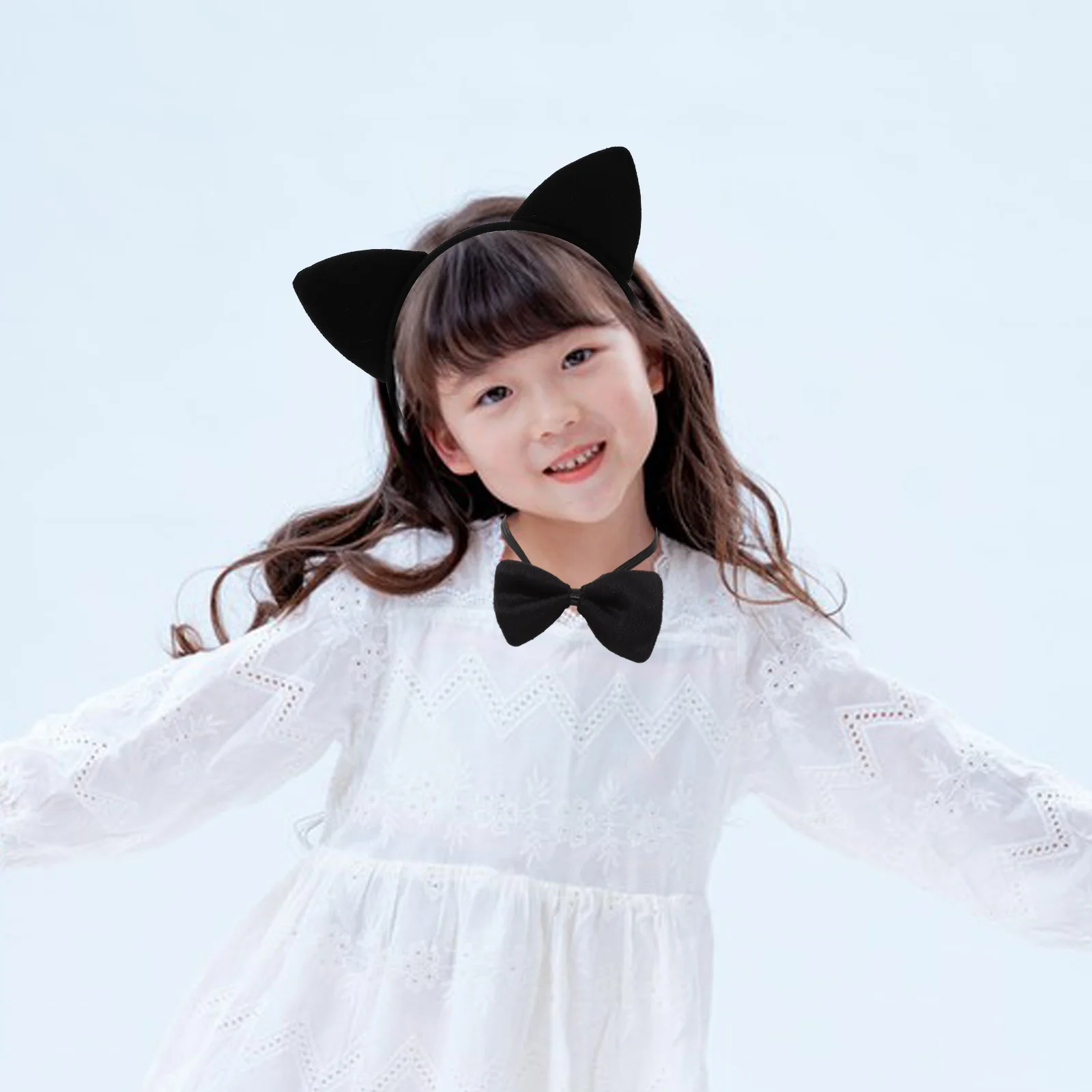 3Pcs Kids Cat Ears Headband Bow Ties Tail Set Party Cosplay Costume (Black) cat cosplay cat cosplay set