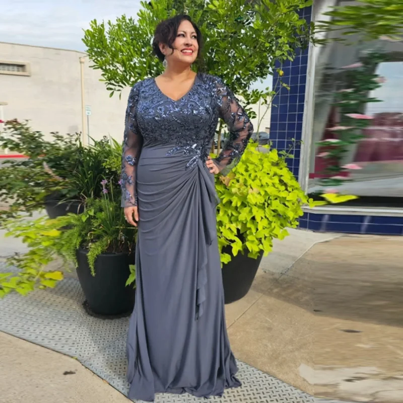 

Индивидуальное платье русалки с V-образным вырезом для матери невесты, кружевной топ, длинное вечернее платье с блестками, свадебное платье для гостей