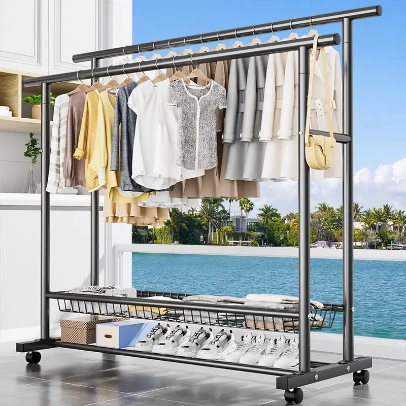 thick-metal-clothes-hanger-double-rod-stand-for-bedroom-balcony-home-use-special-heavy-duty-portable-dormitory-coat-rack