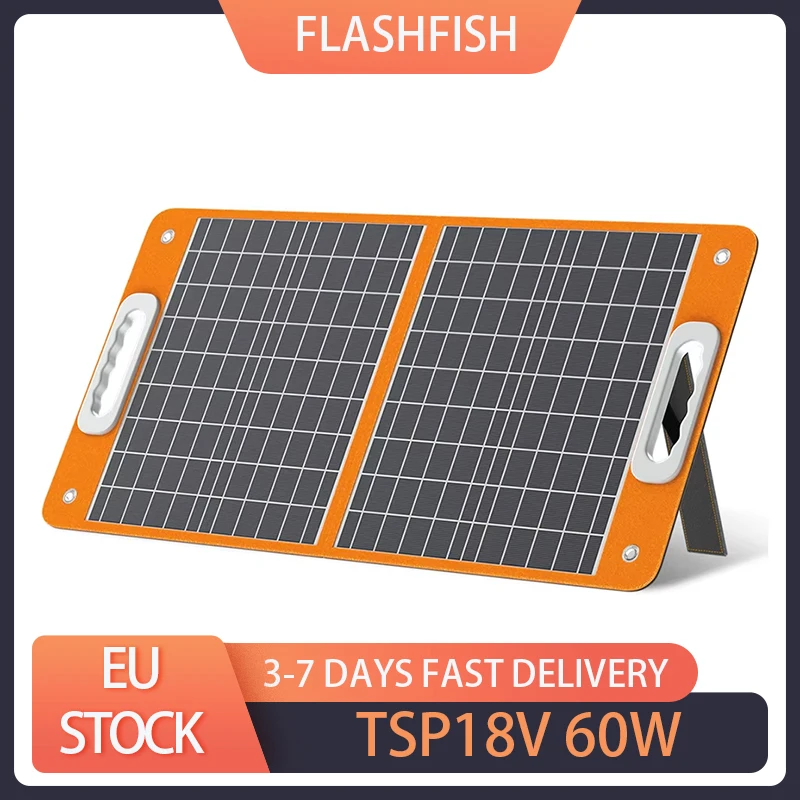 Flashfish TSP18V 60W Foldable Solar Panel, Portable Solar Charger with DC Outputs, 2 USB Outputs