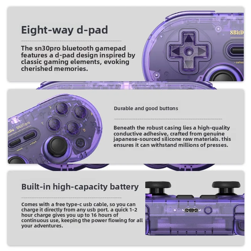8Bitdo SN30 Pro Bluetooth-геймпад с эффектом Холла, беспроводной игровой контроллер, Nintendo Switch, MacOS, Android ПК, SteamOS Raspberry Pi