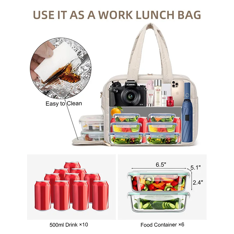 Lunch Travel Handbag Insulated Lunch Compartment Outdoor Camping Commuting Picnic Bag Female Portable Laptop Short Trip Tote Bag