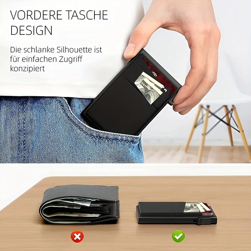 OBCREATOR Kreditkartenetui für Herren und Damen, Kartenhalter und Geldklammer mit RFID-Schutz und Carbonfaser-Textur – Detail 6