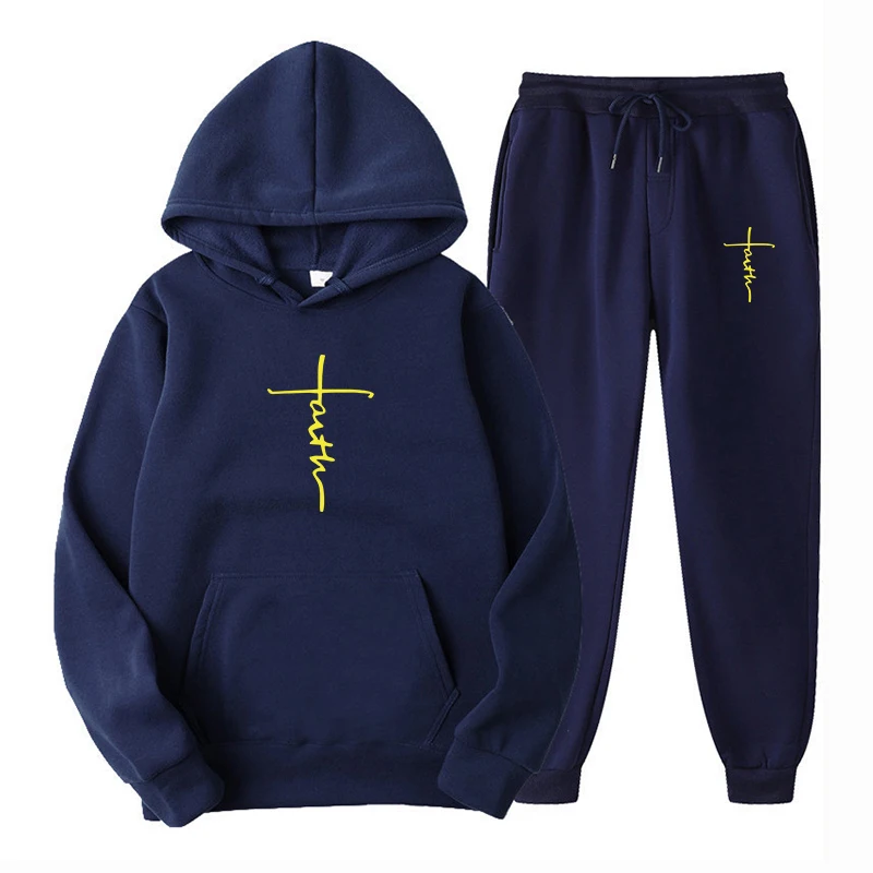 New Autumn Winter Men Women Tracksuit Hoodies + Pants 2Pcs Sets Suit Fashion Printed Clothing Sportswear Sweatshirts