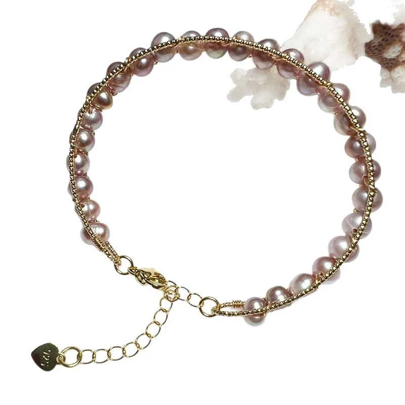 Natural Freshwater Pearl Bangle 14K Gold Filled Hand Wire‑Wrapped Color‑Retaining Fittings Women Pearl Jewelry Gift For Lady