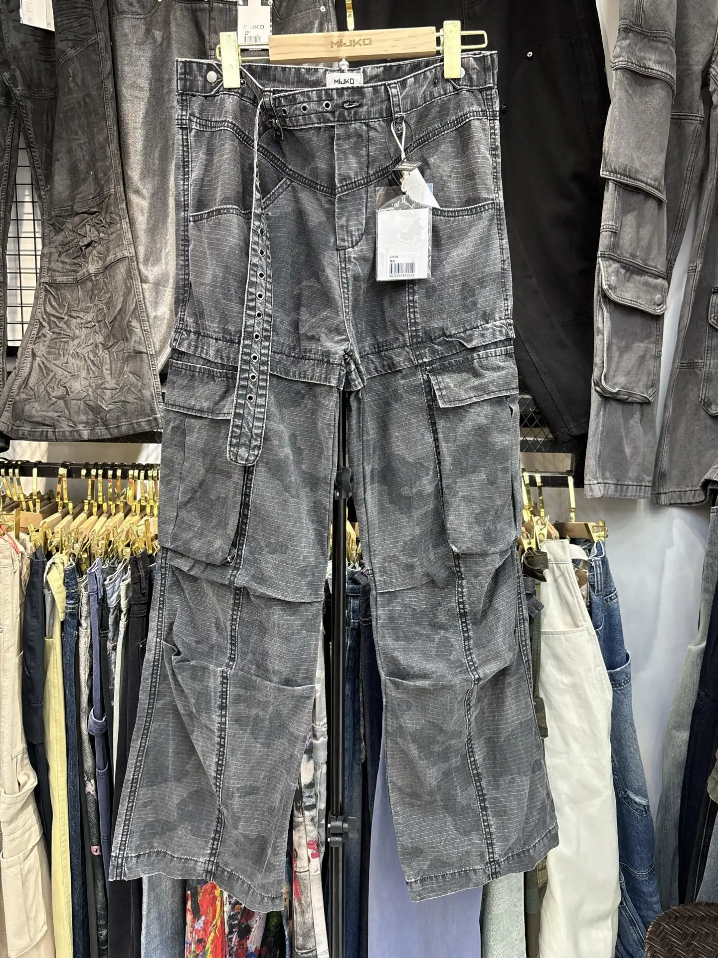 

Retro American Waed Cargo Straight Leg Work Pants Men's Casual Long Trousers Women's Loose Fit Cotton Non-Stretch Pants