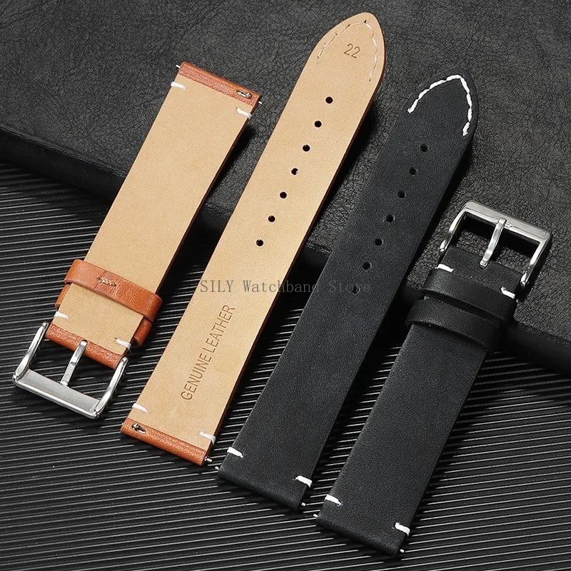 Quick Release Leather Watchband Universal Men Women Straps Vintage Cowhide Smartwatch Wristbands Genuine Leather Sport Bracelets image 3