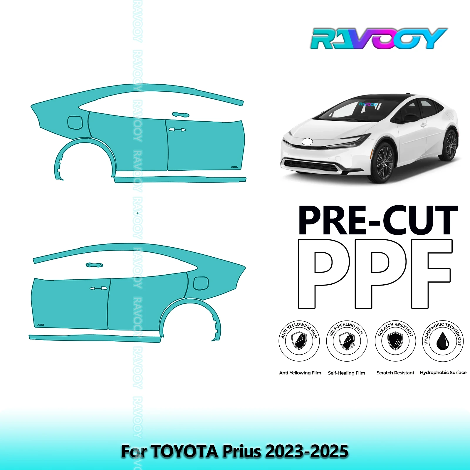 

For TOYOTA Prius 2023-2025 8.5mil Clear Matte Pre-Cut PPF Door & A/B Pillar Kit TPU Paint Protection Film Set