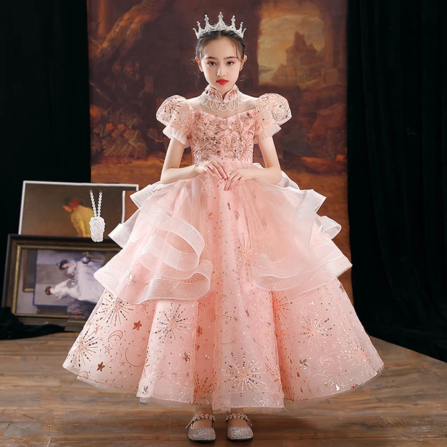 New Style Dresses For Girls Elegant Pageant Ball Gown Flower Kid Birthday Wedding Party Evening Frock High end Princess Dresses