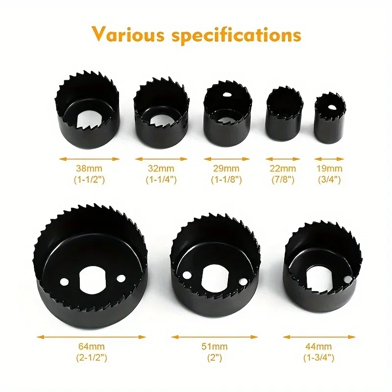 11pcs Hole Saw Kit, Durable Carbon Steel Metal Circle Power Drill Hole Cutter For Wood, PVC, Plastic, Drywall (19/22/29/