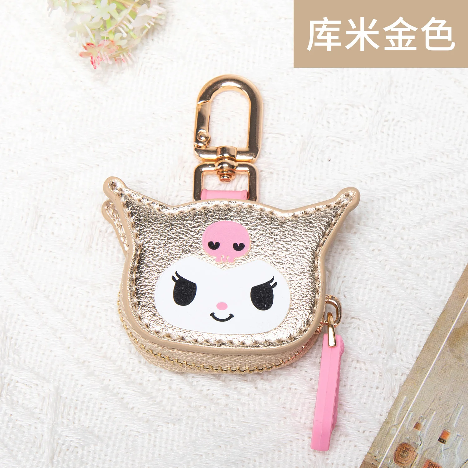 Monedero de cuero PU Kawaii Kuromi, bolsa para llavero, bolsa de almacenamiento para auriculares, billeteras portátiles para llaves, regalos de cumpleaños