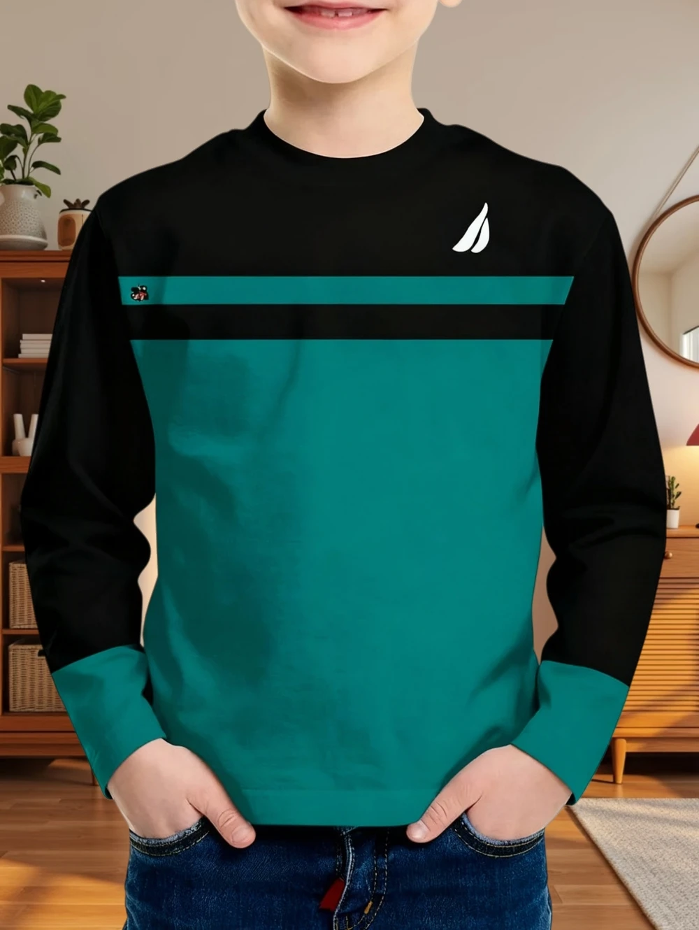 الخريف الكلاسيكية الفتيان تي شيرت في الهواء الطلق جولة الرقبة طويلة الأكمام أعلى شريط ثلاثية الأبعاد طباعة الشارع فضفاض تي شيرت الراحة ملابس الأطفال #4