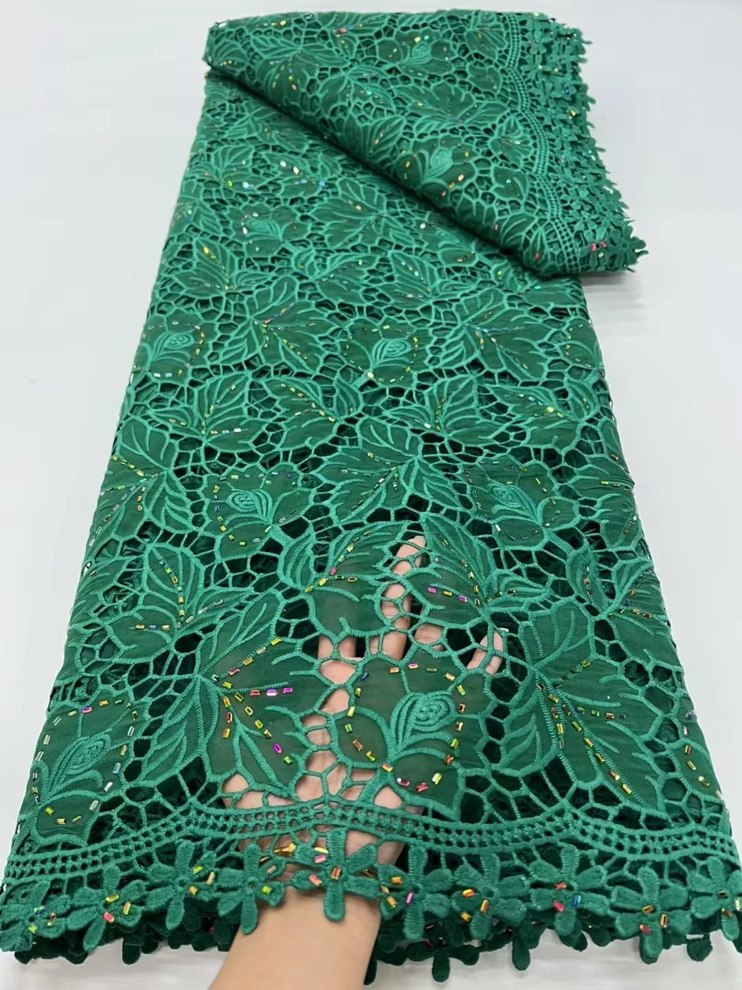 

African Lace Fabric With Beaded Nigerian Guipure Cord Embroidery French Chiffon Lace Fabrics For Wedding Party Material Sewing