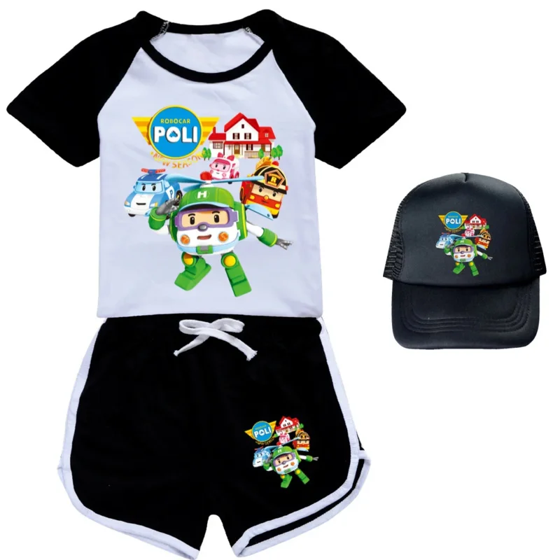 

RobocarPoli Anime Toddler Boy Clothes Summer Pajamas Cotton Short Sleeve TShirt +Shorts Costume Girls Poli Casual Sportswear Set