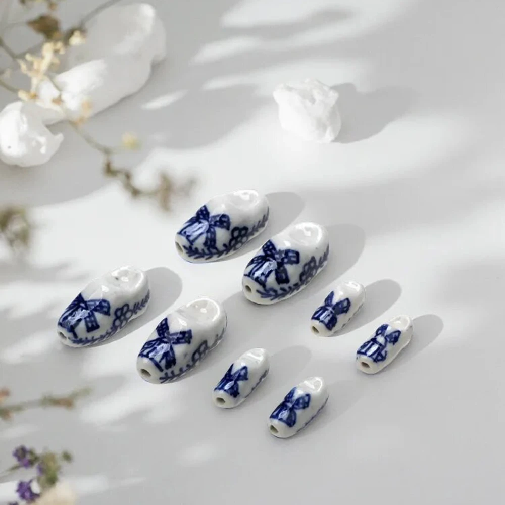 3PCS/Lot  Blue and White Shoes Shape Ceramic Beads DIY Necklace/Bracelet/Earrings Making Jewelry