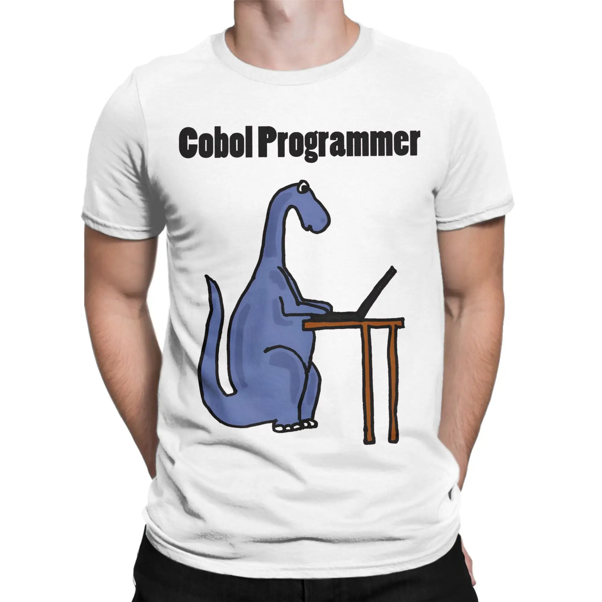 Men's Cute Funny COBOL Programmer Dinosaur T Shirts  100% Cotton Clothing Casual Short Sleeve Crewneck Tees Gift Idea T-Shirt