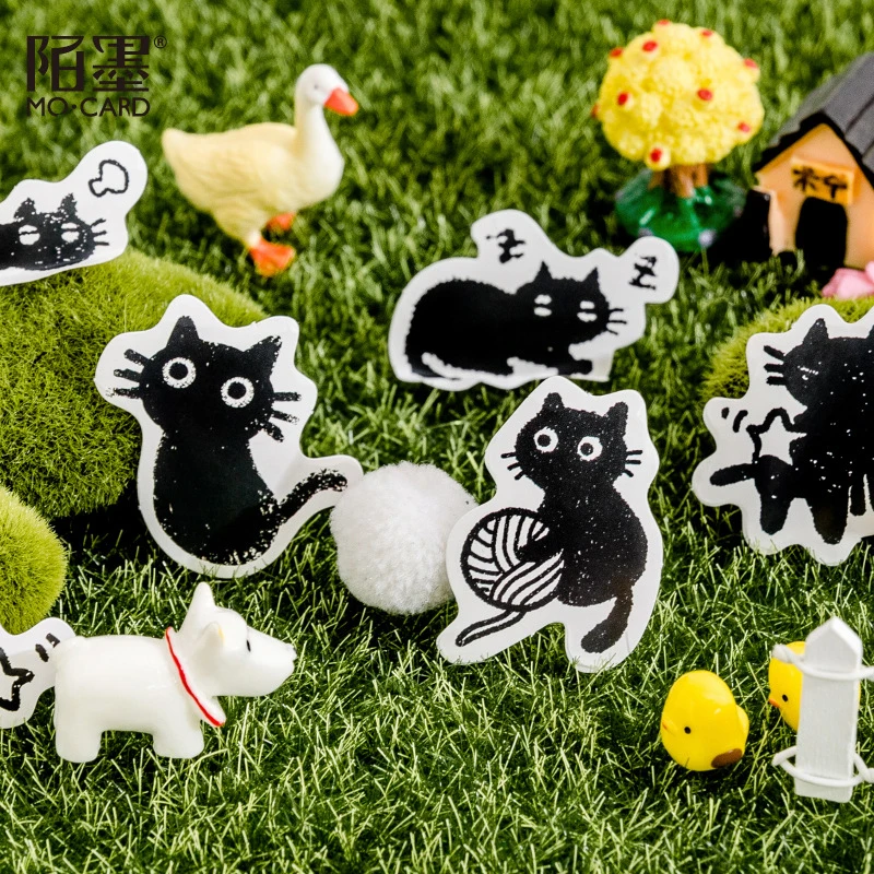 1box/45pcs Lazy Black Cat Stickers Cute Kitten Prints for Journal Kaka Card DIY Crafts view 4